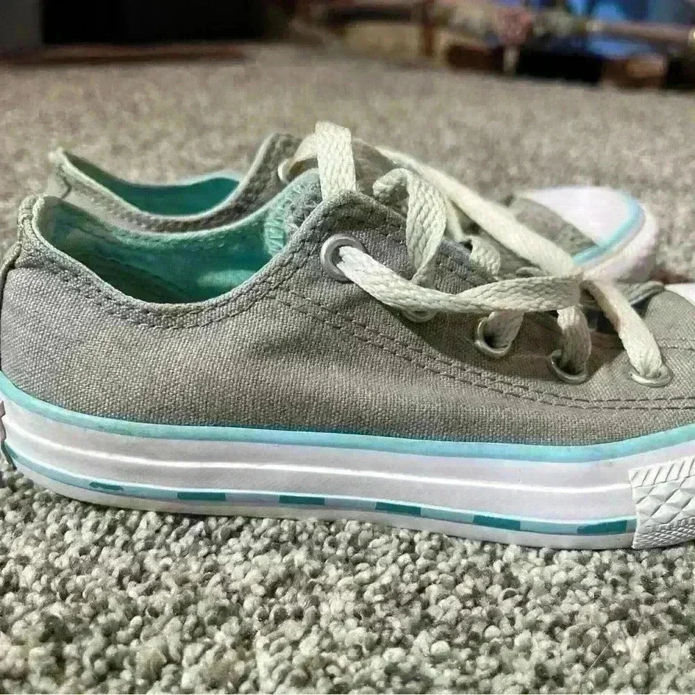 Converse - Double Tongue Gray Light Blue White Sneakers - Youth 13
